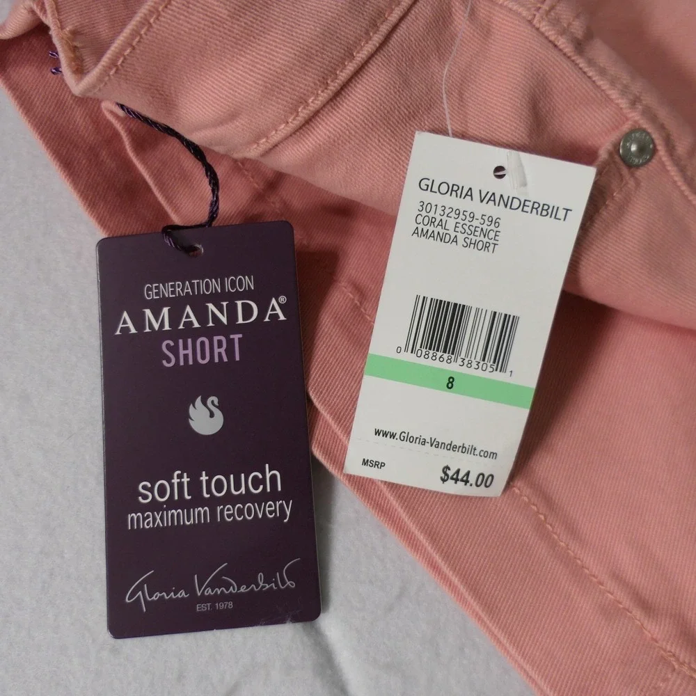 Gloria Vanderbilt Women Shorts 8 Coral Amanda Denim Slimming Preppy Feminine NEW